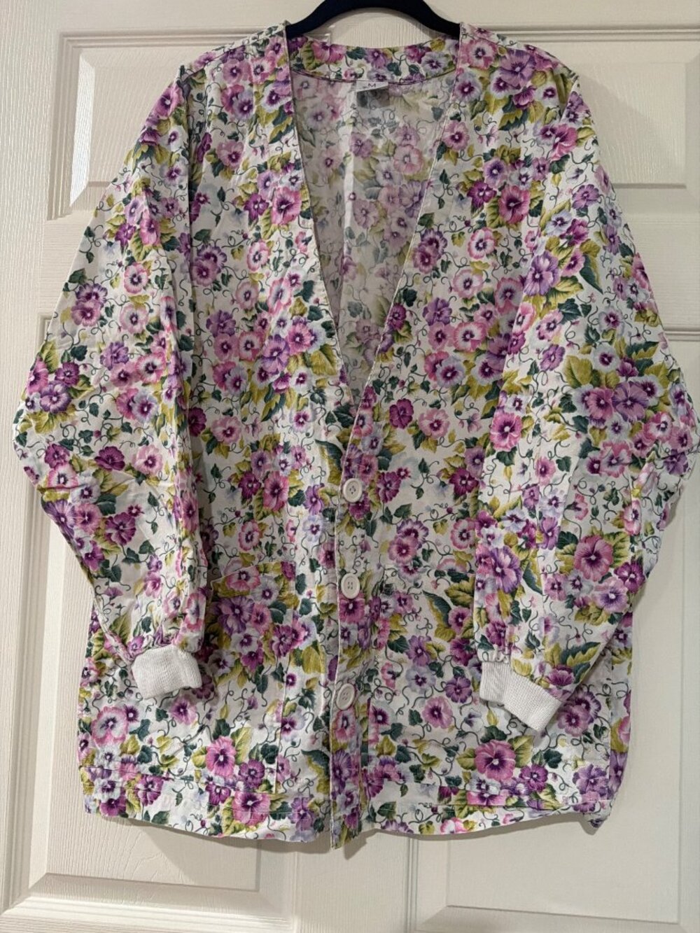 Floral Print S.C.R.U.B.S. 100% Cotton Button-Up Jacket With Pockets - Made In US